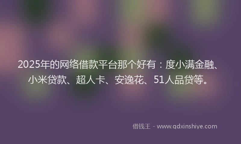 2025年的网络借款平台那个好有:度小满金融、小米贷款、超人卡、安逸花、51人品贷等。