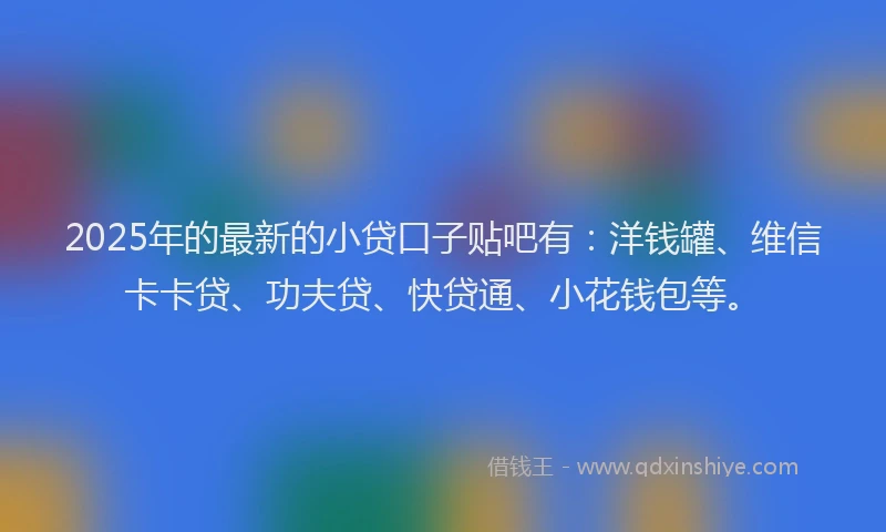 2025年的最新的小贷口子贴吧有：洋钱罐、维信卡卡贷、功夫贷、快贷通、小花钱包等。