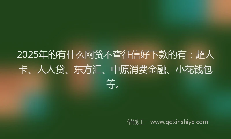 2025年的有什么网贷不查征信好下款的有：超人卡、人人贷、东方汇、中原消费金融、小花钱包等。