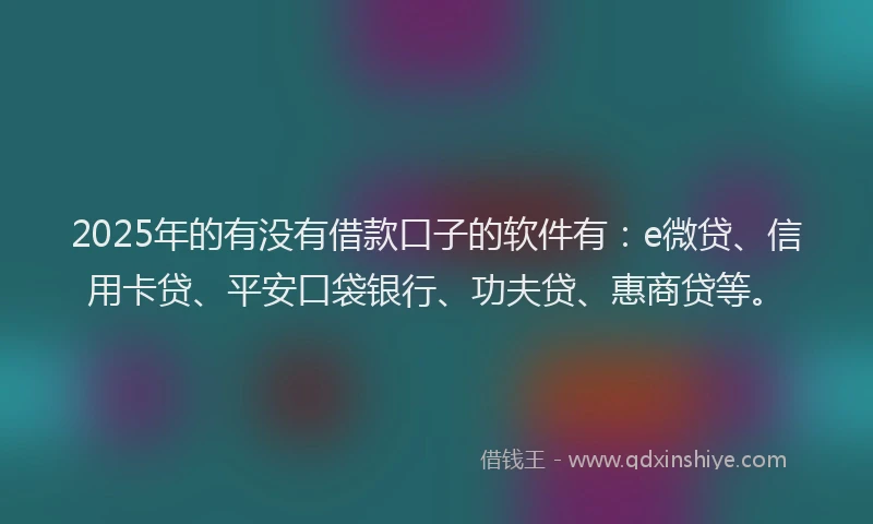 2025年的有没有借款口子的软件有：e微贷、信用卡贷、平安口袋银行、功夫贷、惠商贷等。