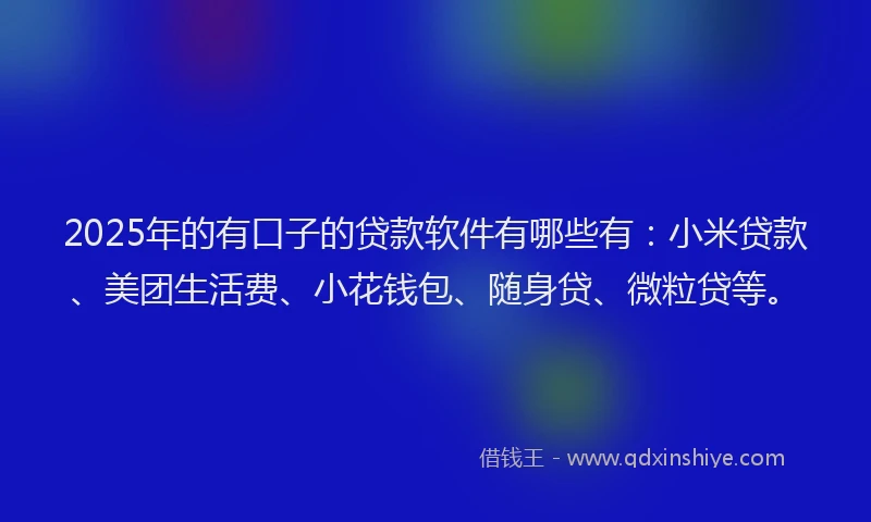 2025年的有口子的贷款软件有哪些有：小米贷款、美团生活费、小花钱包、随身贷、微粒贷等。