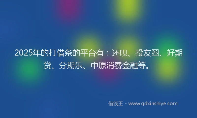 2025年的打借条的平台有：还呗、投友圈、好期贷、分期乐、中原消费金融等。
