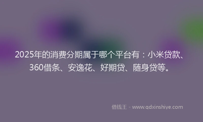 2025年的消费分期属于哪个平台有：小米贷款、360借条、安逸花、好期贷、随身贷等。