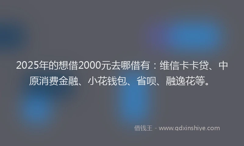 2025年的想借2000元去哪借有：维信卡卡贷、中原消费金融、小花钱包、省呗、融逸花等。