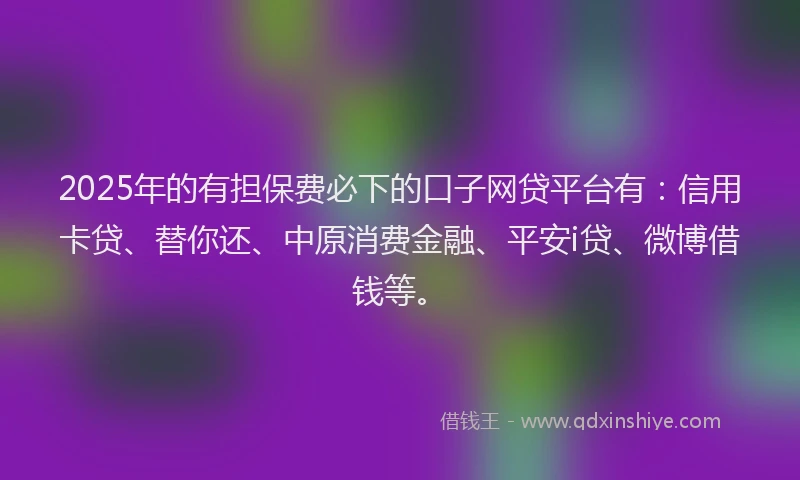 2025年的有担保费必下的口子网贷平台有：信用卡贷、替你还、中原消费金融、平安i贷、微博借钱等。