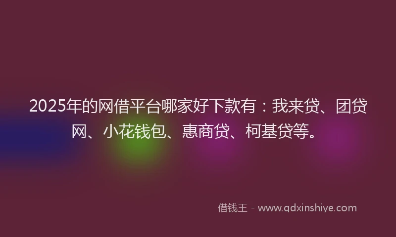 2025年的网借平台哪家好下款有：我来贷、团贷网、小花钱包、惠商贷、柯基贷等。
