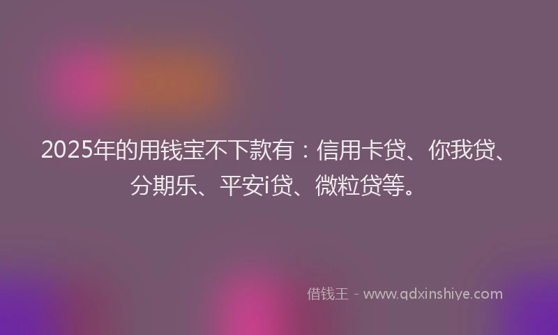 2025年的用钱宝不下款有：信用卡贷、你我贷、分期乐、平安i贷、微粒贷等。