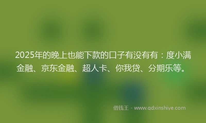 2025年的晚上也能下款的口子有没有有：度小满金融、京东金融、超人卡、你我贷、分期乐等。