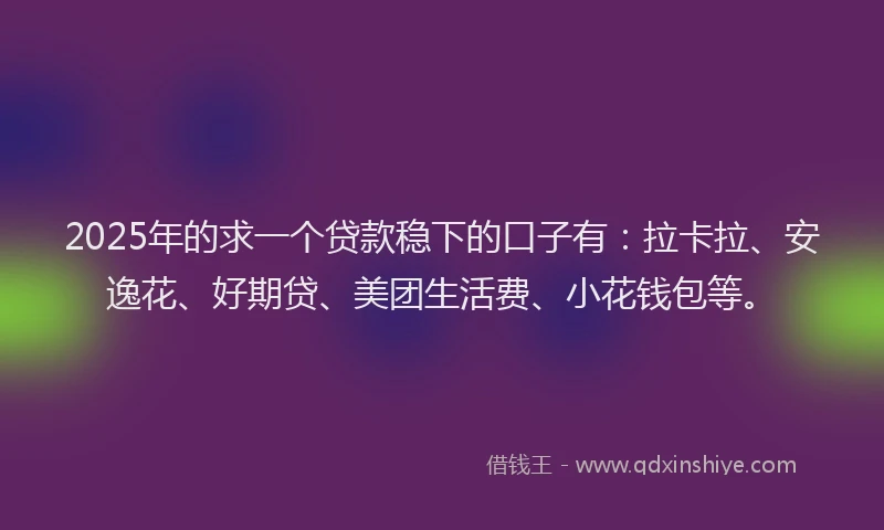 2025年的求一个贷款稳下的口子有：拉卡拉、安逸花、好期贷、美团生活费、小花钱包等。