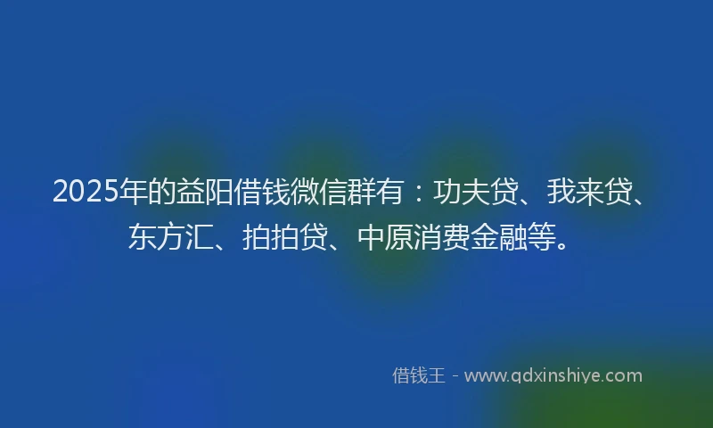 2025年的益阳借钱微信群有：功夫贷、我来贷、东方汇、拍拍贷、中原消费金融等。