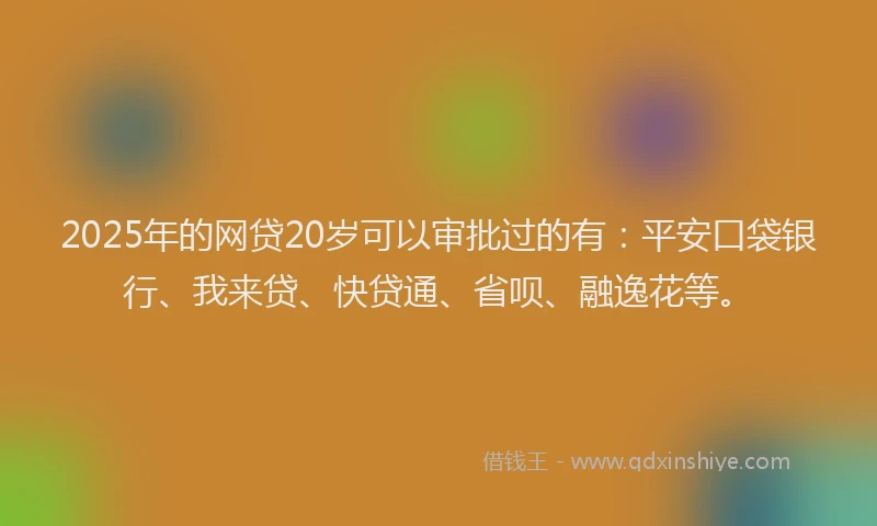 2025年的网贷20岁可以审批过的有：平安口袋银行、我来贷、快贷通、省呗、融逸花等。
