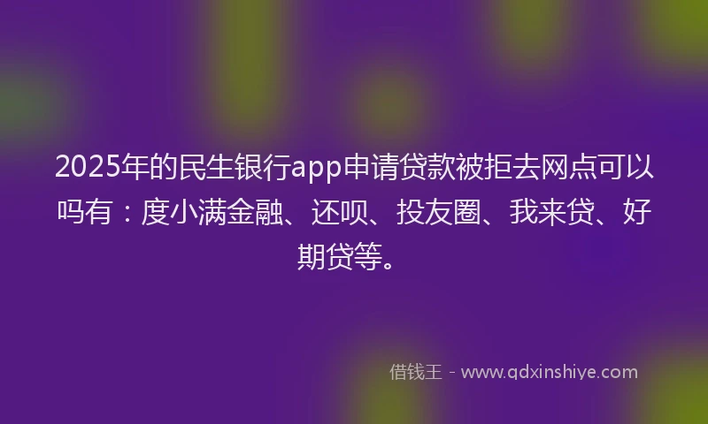 2025年的民生银行app申请贷款被拒去网点可以吗有：度小满金融、还呗、投友圈、我来贷、好期贷等。