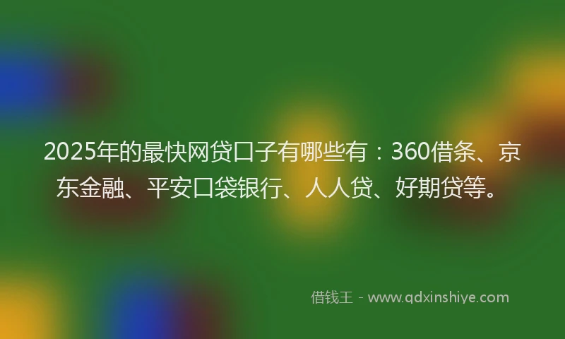 2025年的最快网贷口子有哪些有：360借条、京东金融、平安口袋银行、人人贷、好期贷等。