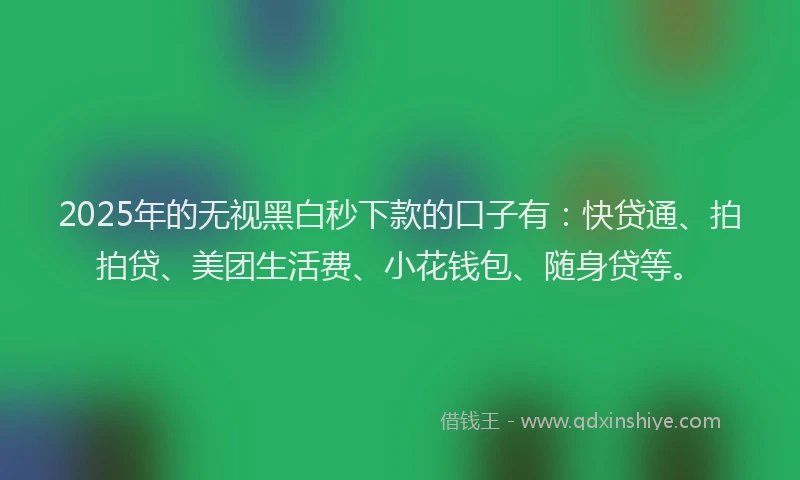 2025年的无视黑白秒下款的口子有：快贷通、拍拍贷、美团生活费、小花钱包、随身贷等。