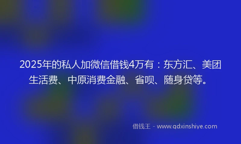 2025年的私人加微信借钱4万有：东方汇、美团生活费、中原消费金融、省呗、随身贷等。