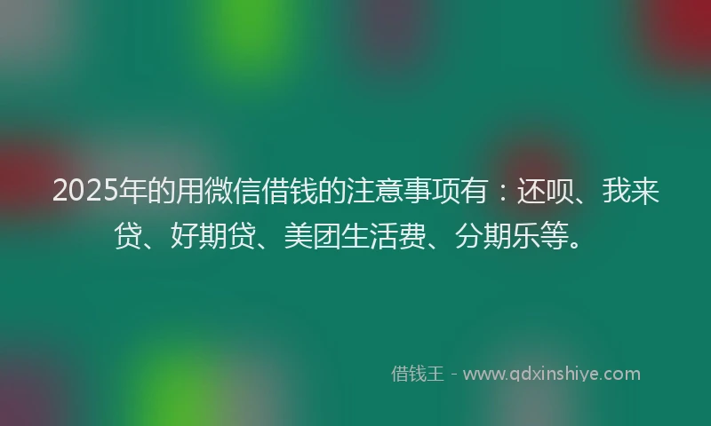 2025年的用微信借钱的注意事项有：还呗、我来贷、好期贷、美团生活费、分期乐等。