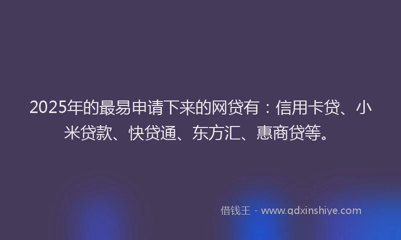 2025年的最易申请下来的网贷有：信用卡贷、小米贷款、快贷通、东方汇、惠商贷等。
