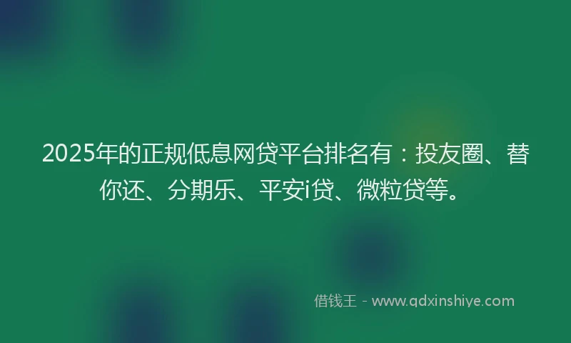 2025年的正规低息网贷平台排名有：投友圈、替你还、分期乐、平安i贷、微粒贷等。