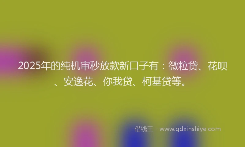 2025年的纯机审秒放款新口子有：微粒贷、花呗、安逸花、你我贷、柯基贷等。