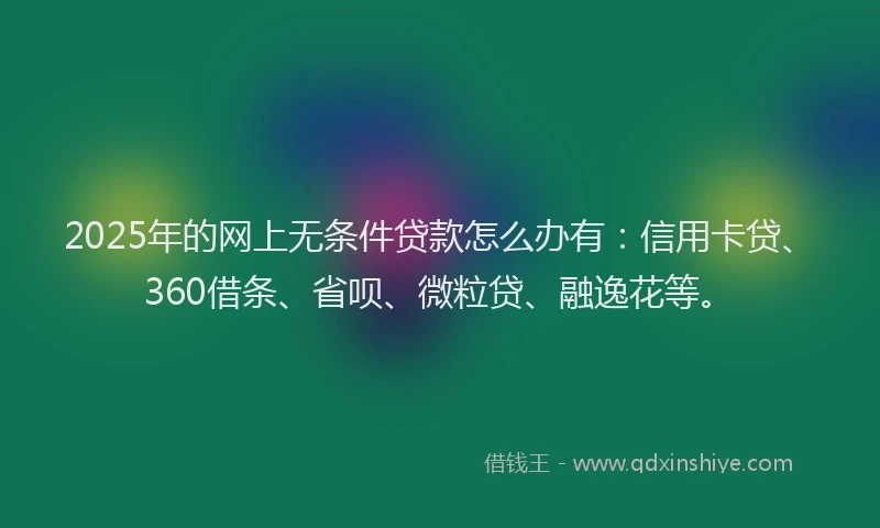 2025年的网上无条件贷款怎么办有：信用卡贷、360借条、省呗、微粒贷、融逸花等。