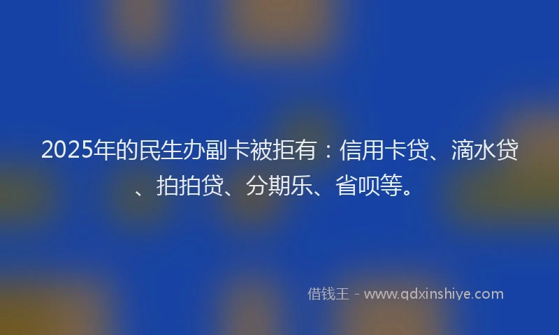 2025年的民生办副卡被拒有：信用卡贷、滴水贷、拍拍贷、分期乐、省呗等。
