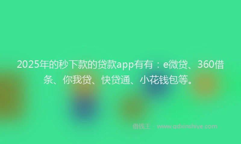 2025年的秒下款的贷款app有有：e微贷、360借条、你我贷、快贷通、小花钱包等。