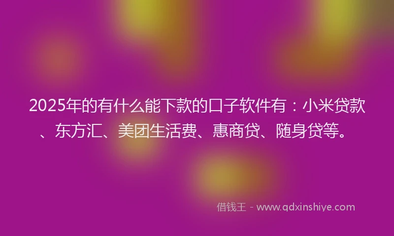 2025年的有什么能下款的口子软件有：小米贷款、东方汇、美团生活费、惠商贷、随身贷等。