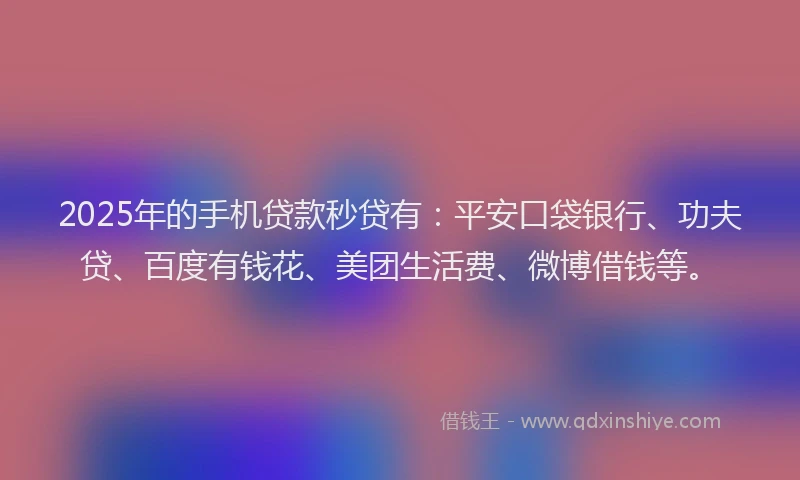 2025年的手机贷款秒贷有：平安口袋银行、功夫贷、百度有钱花、美团生活费、微博借钱等。