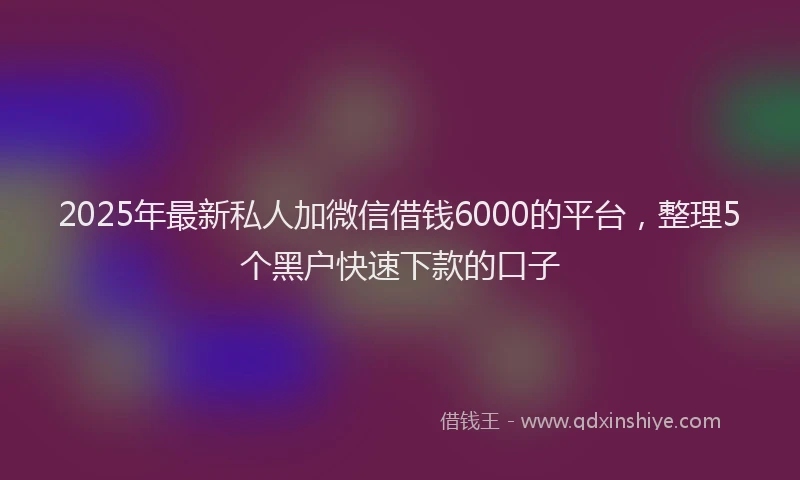 2025年最新私人加微信借钱6000的平台，整理5个黑户快速下款的口子