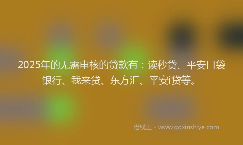2025年的无需申核的贷款有：读秒贷、平安口袋银行、我来贷、东方汇、平安i贷等。