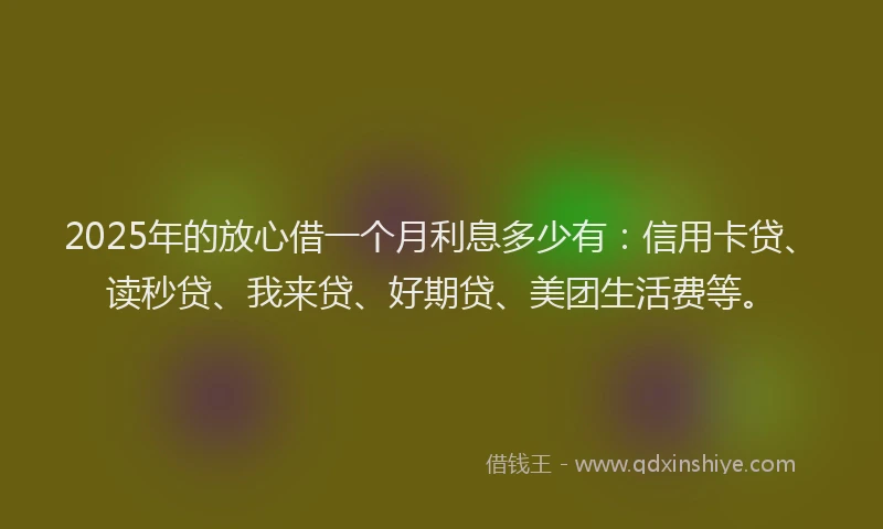 2025年的放心借一个月利息多少有：信用卡贷、读秒贷、我来贷、好期贷、美团生活费等。