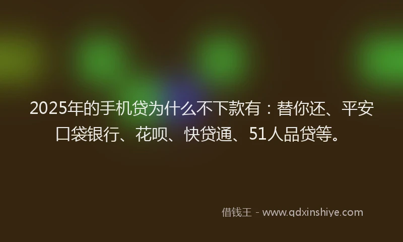 2025年的手机贷为什么不下款有：替你还、平安口袋银行、花呗、快贷通、51人品贷等。