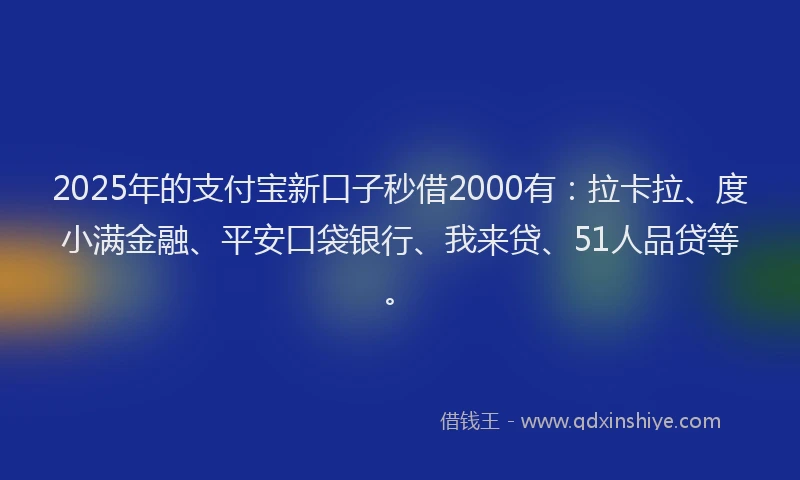 2025年的支付宝新口子秒借2000有：拉卡拉、度小满金融、平安口袋银行、我来贷、51人品贷等。