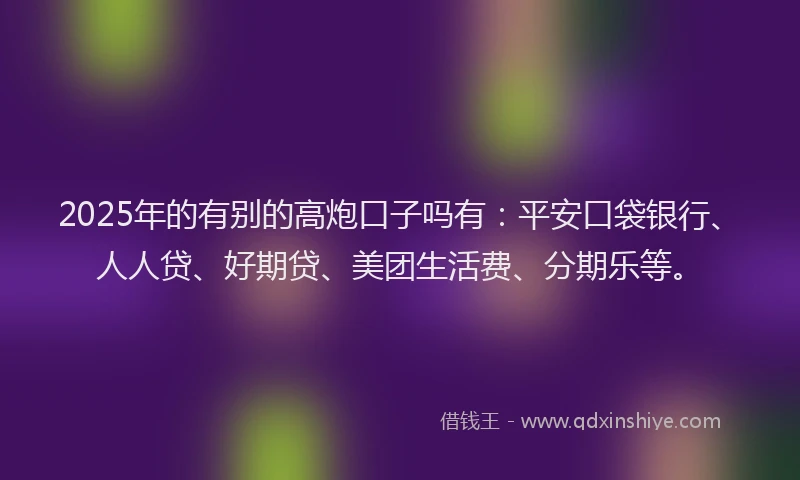 2025年的有别的高炮口子吗有：平安口袋银行、人人贷、好期贷、美团生活费、分期乐等。