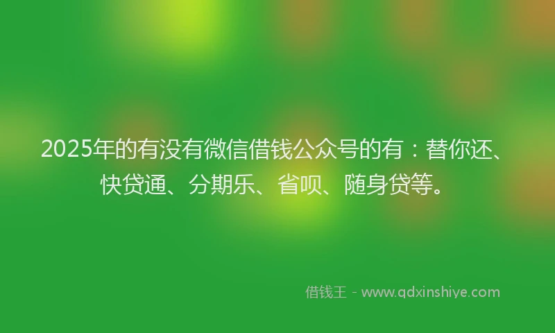 2025年的有没有微信借钱公众号的有：替你还、快贷通、分期乐、省呗、随身贷等。