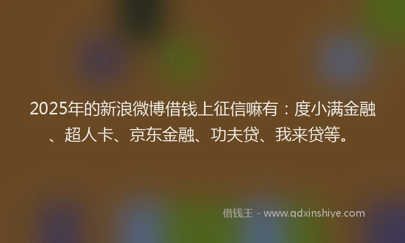 2025年的新浪微博借钱上征信嘛有：度小满金融、超人卡、京东金融、功夫贷、我来贷等。