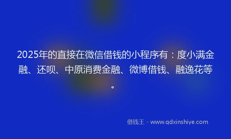 2025年的直接在微信借钱的小程序有：度小满金融、还呗、中原消费金融、微博借钱、融逸花等。