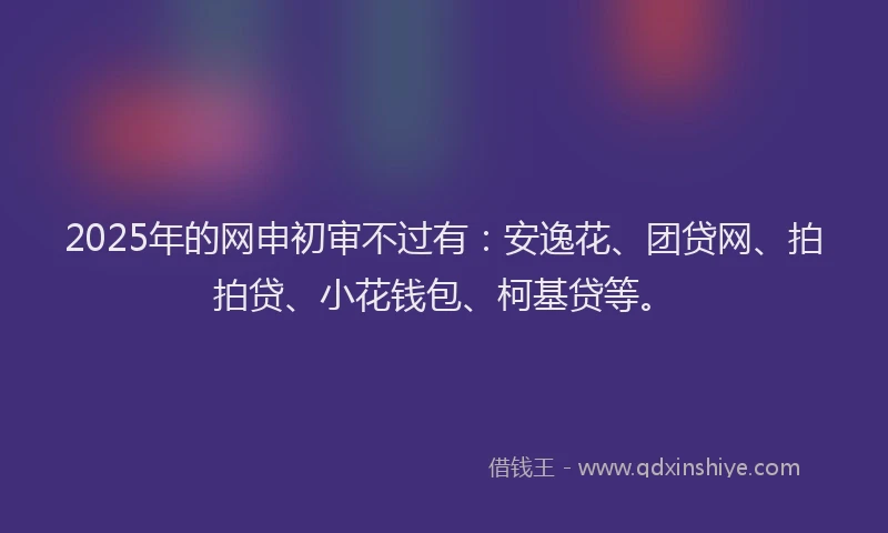 2025年的网申初审不过有：安逸花、团贷网、拍拍贷、小花钱包、柯基贷等。