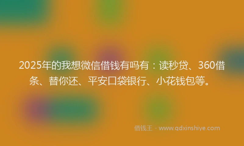 2025年的我想微信借钱有吗有：读秒贷、360借条、替你还、平安口袋银行、小花钱包等。