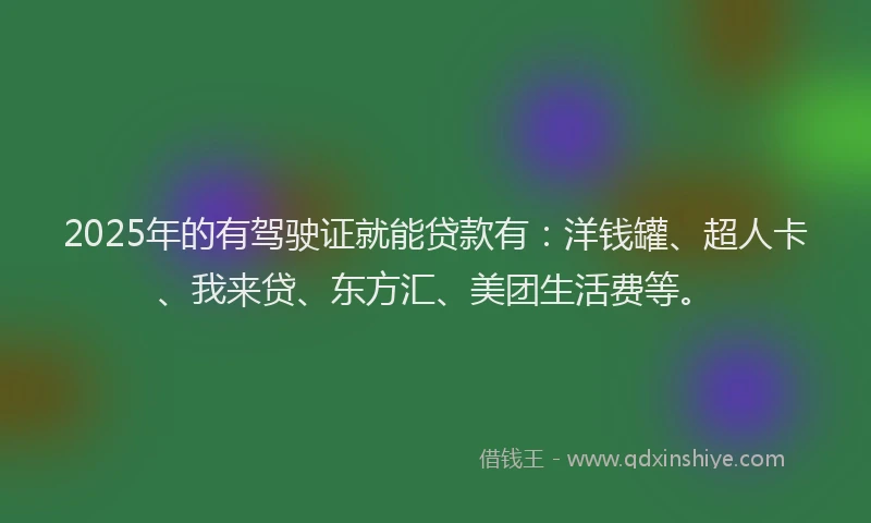 2025年的有驾驶证就能贷款有：洋钱罐、超人卡、我来贷、东方汇、美团生活费等。
