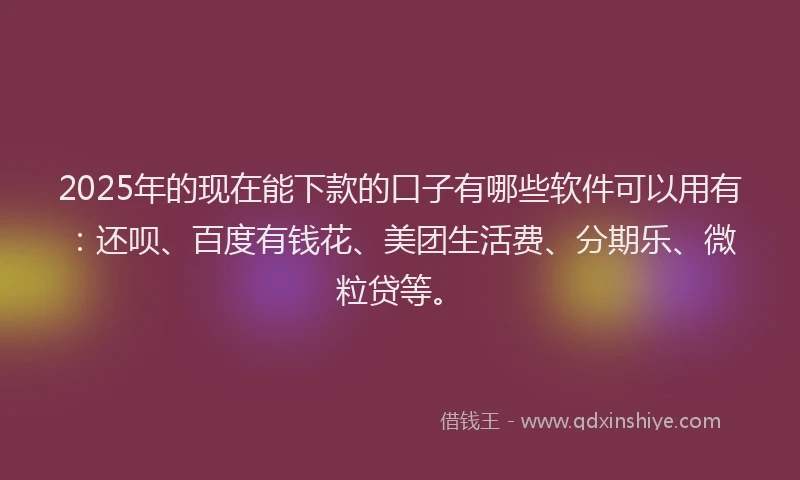 2025年的现在能下款的口子有哪些软件可以用有：还呗、百度有钱花、美团生活费、分期乐、微粒贷等。