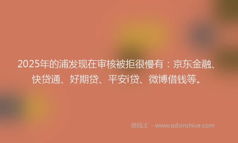 2025年的浦发现在审核被拒很慢有：京东金融、快贷通、好期贷、平安i贷、微博借钱等。