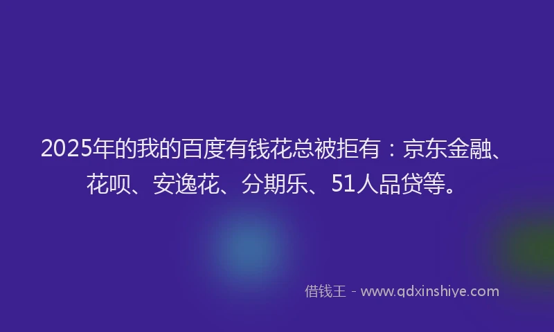2025年的我的百度有钱花总被拒有：京东金融、花呗、安逸花、分期乐、51人品贷等。
