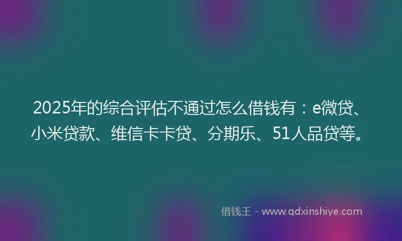 2025年的综合评估不通过怎么借钱有：e微贷、小米贷款、维信卡卡贷、分期乐、51人品贷等。