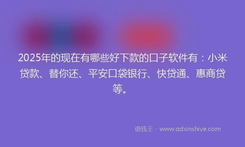 2025年的现在有哪些好下款的口子软件有：小米贷款、替你还、平安口袋银行、快贷通、惠商贷等。