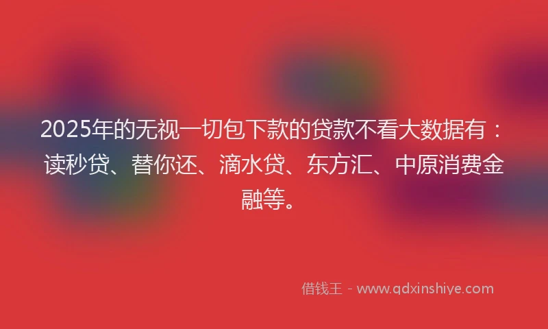 2025年的无视一切包下款的贷款不看大数据有：读秒贷、替你还、滴水贷、东方汇、中原消费金融等。