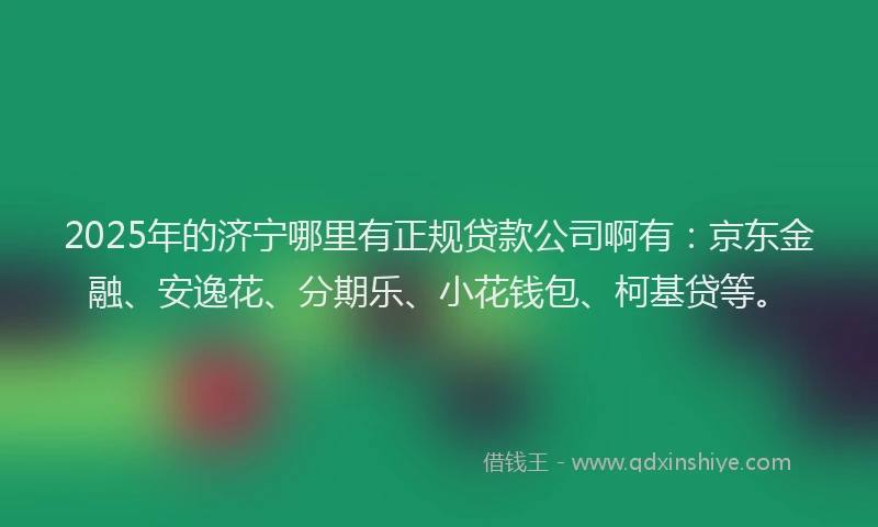 2025年的济宁哪里有正规贷款公司啊有：京东金融、安逸花、分期乐、小花钱包、柯基贷等。