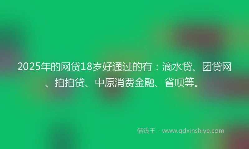 2025年的网贷18岁好通过的有：滴水贷、团贷网、拍拍贷、中原消费金融、省呗等。