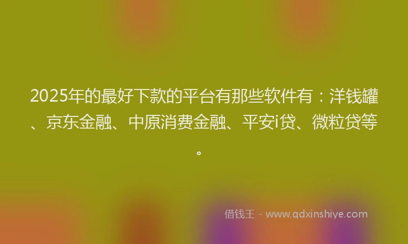 2025年的最好下款的平台有那些软件有：洋钱罐、京东金融、中原消费金融、平安i贷、微粒贷等。