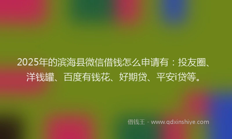 2025年的滨海县微信借钱怎么申请有：投友圈、洋钱罐、百度有钱花、好期贷、平安i贷等。
